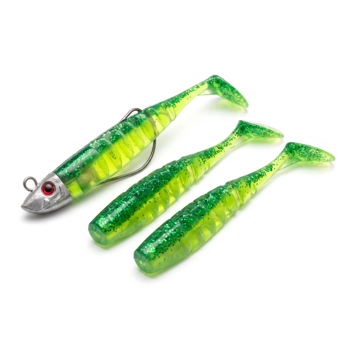 Apex Jigset met Loodkop en 3 Paddle Tail Shads - bosgroen