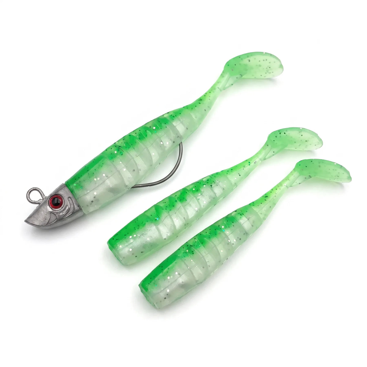 Apex Jigset met Loodkop en 3 Paddle Tail Shads - groen