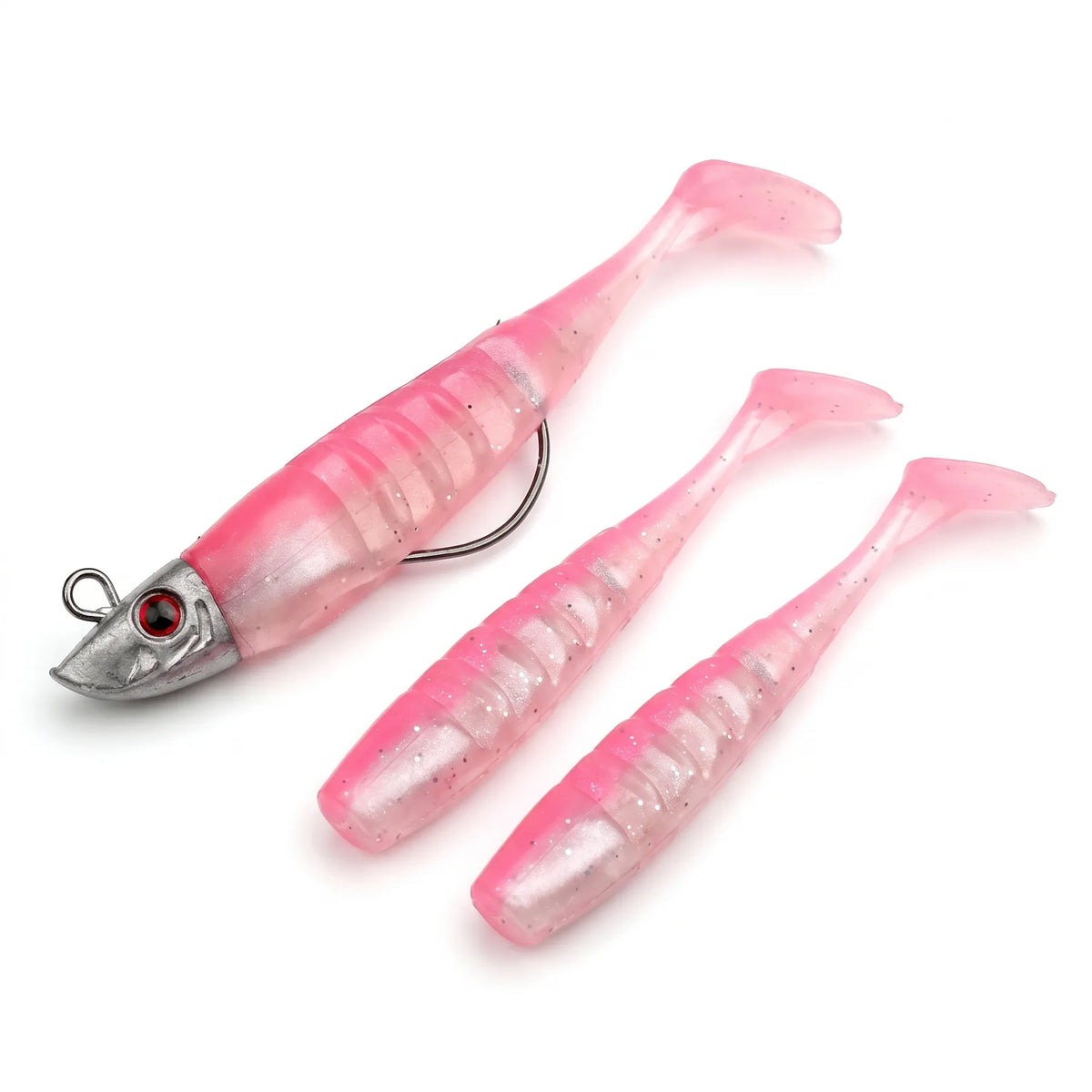 Apex Jigset met Loodkop en 3 Paddle Tail Shads - roze