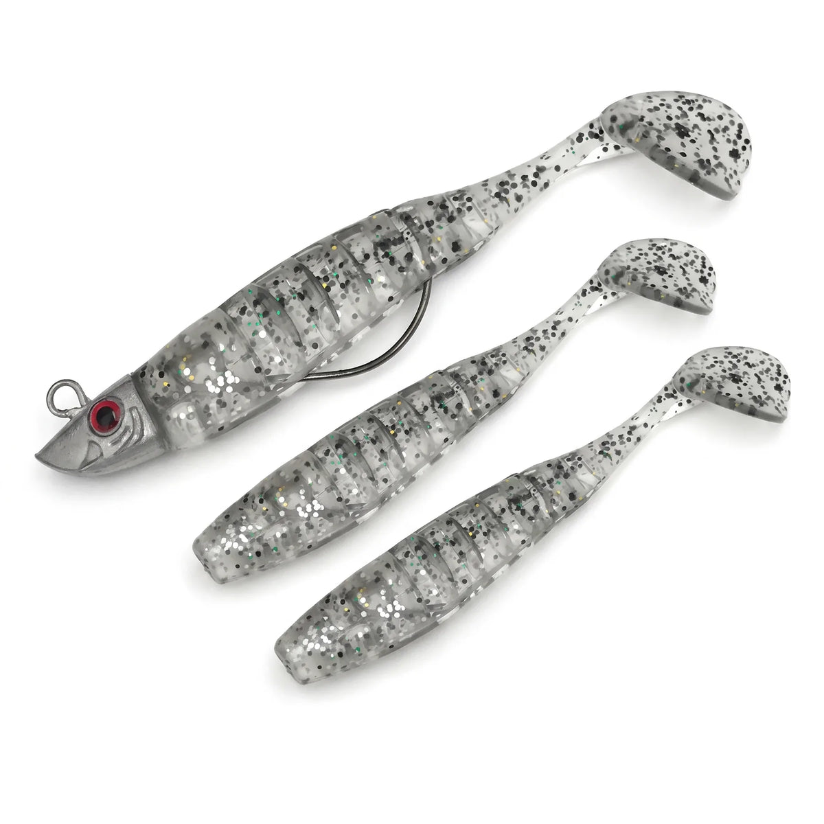 Apex Jigset met Loodkop en 3 Paddle Tail Shads - zwart