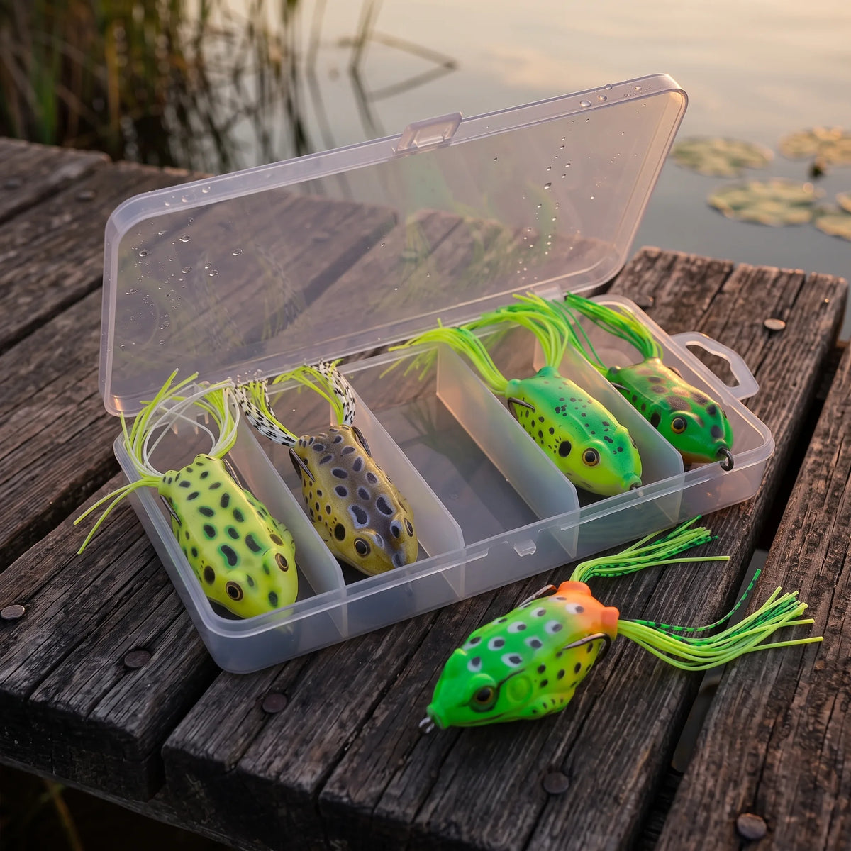 Apex Kikkerset 5 stuks voor Snoek - op een steiger aan de vijver