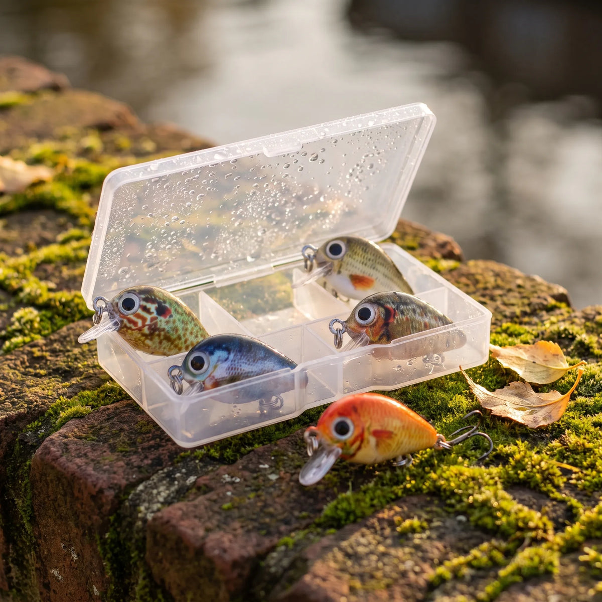 Apex Mini Crankbait Set 5 Stuks voor Baars - op een kademuur aan de gracht