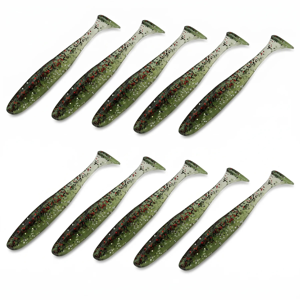 Apex Paddle Tail Shad 7 cm voor Baars en Snoekbaars - groen rood glitter