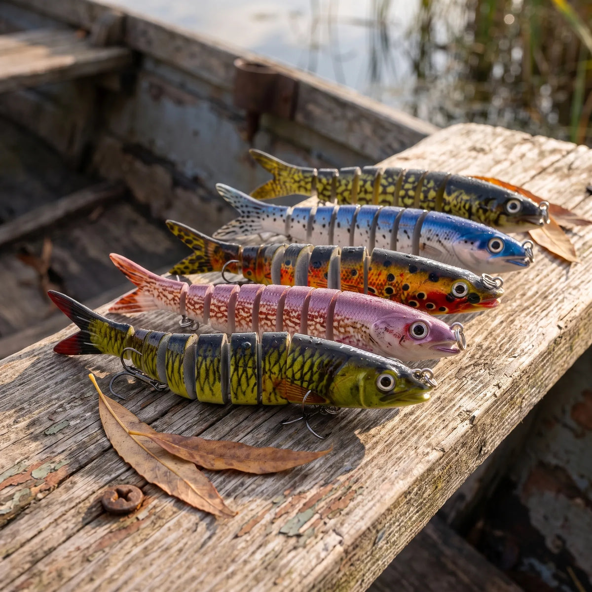 Apex Pike Attack Jointed Swimbait voor Snoek - op een roeiboot in het riet
