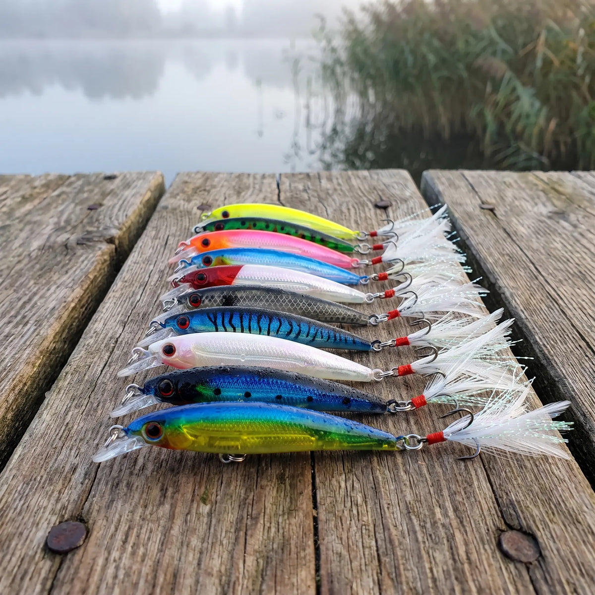 Apex Sinking Minnow 8g Roofvis Kunstaas - op een steiger in de ochtendmist