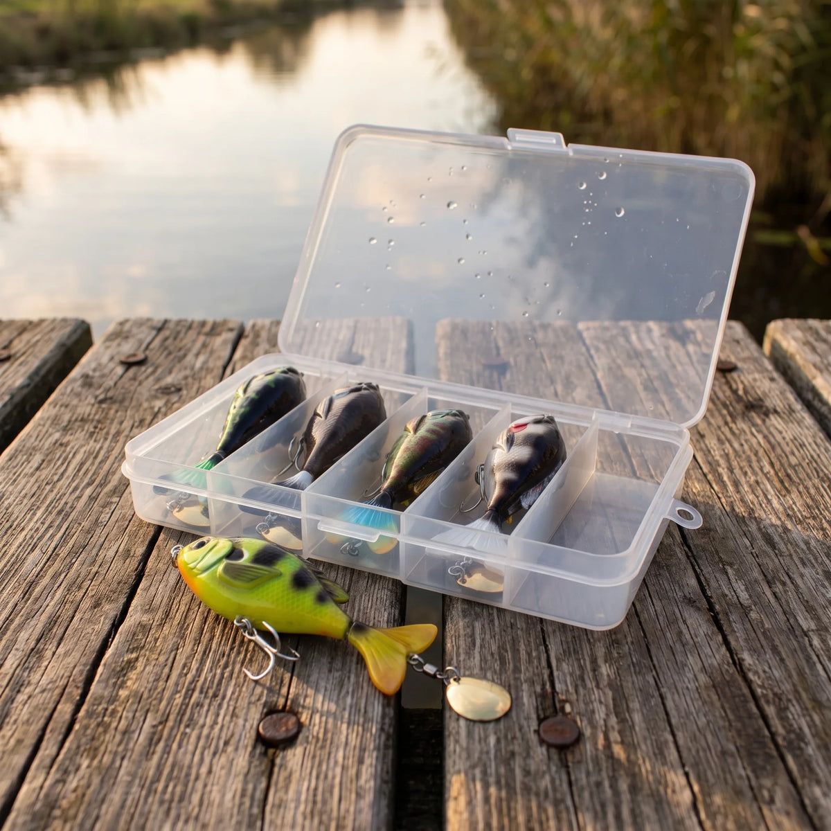 Apex Spinner Box 5-delige Set met Tacklebox - op een steiger aan het kanaal