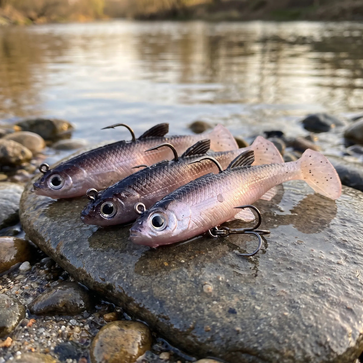Apex Verzwaarde Shad 8 cm 14 g voor Snoekbaars en Baars - op een steen aan de rivier